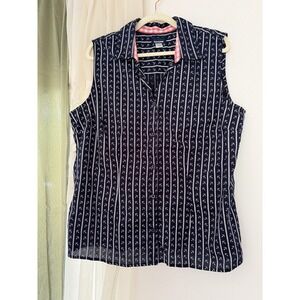 Basic Editions Sleeveless Shirt Womens XXL Navy Excellent Anchor Stripe Nautical